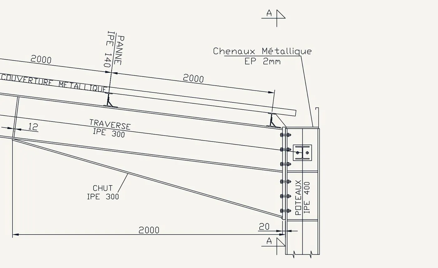 Détail du jarret : assemblage traverse et poteau